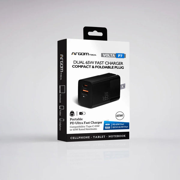 Argom Cargador cubo USB 65W USB dual tipo C + ARG-AC-0125BK