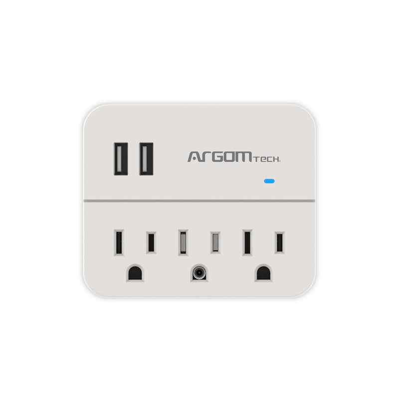Regleta Argom Blanca 3 tomas y 2 puertos USB ARG-AC-0266WT